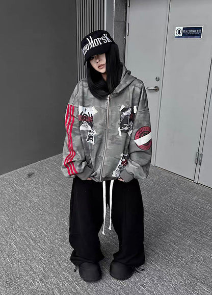 Oversize Camoflage Zipper Hooide WN23930-K