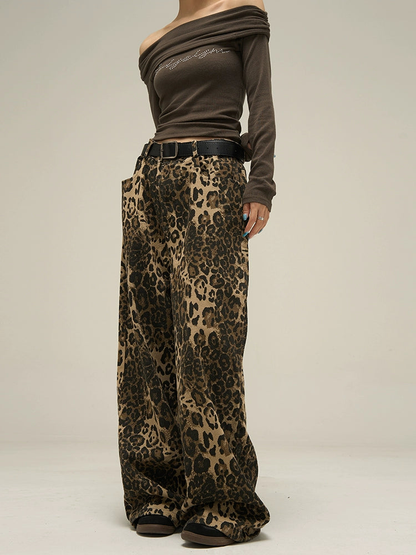 Leopard Print Denim Jeans WN3647