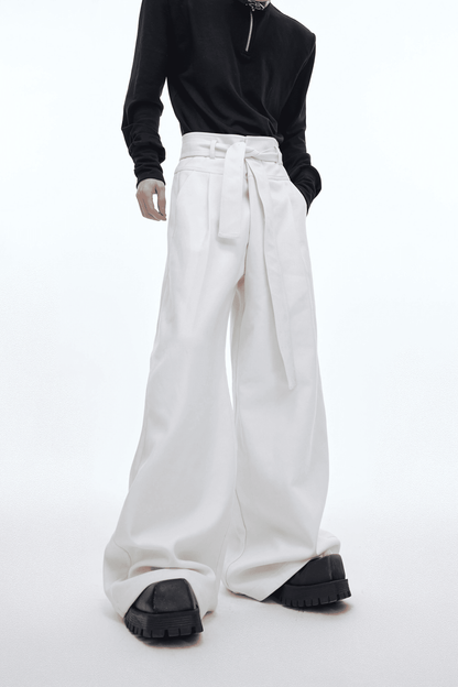 Loose Fitting High Waist Strap Design Drape Trousers WN3916