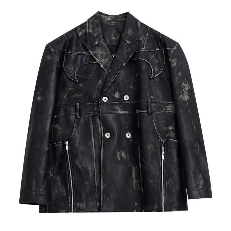 Metal Buckle Belt Oversize PU Leather Jacket WN4052