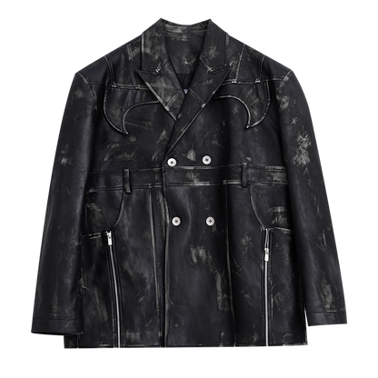 Metal Buckle Belt Oversize PU Leather Jacket WN4052