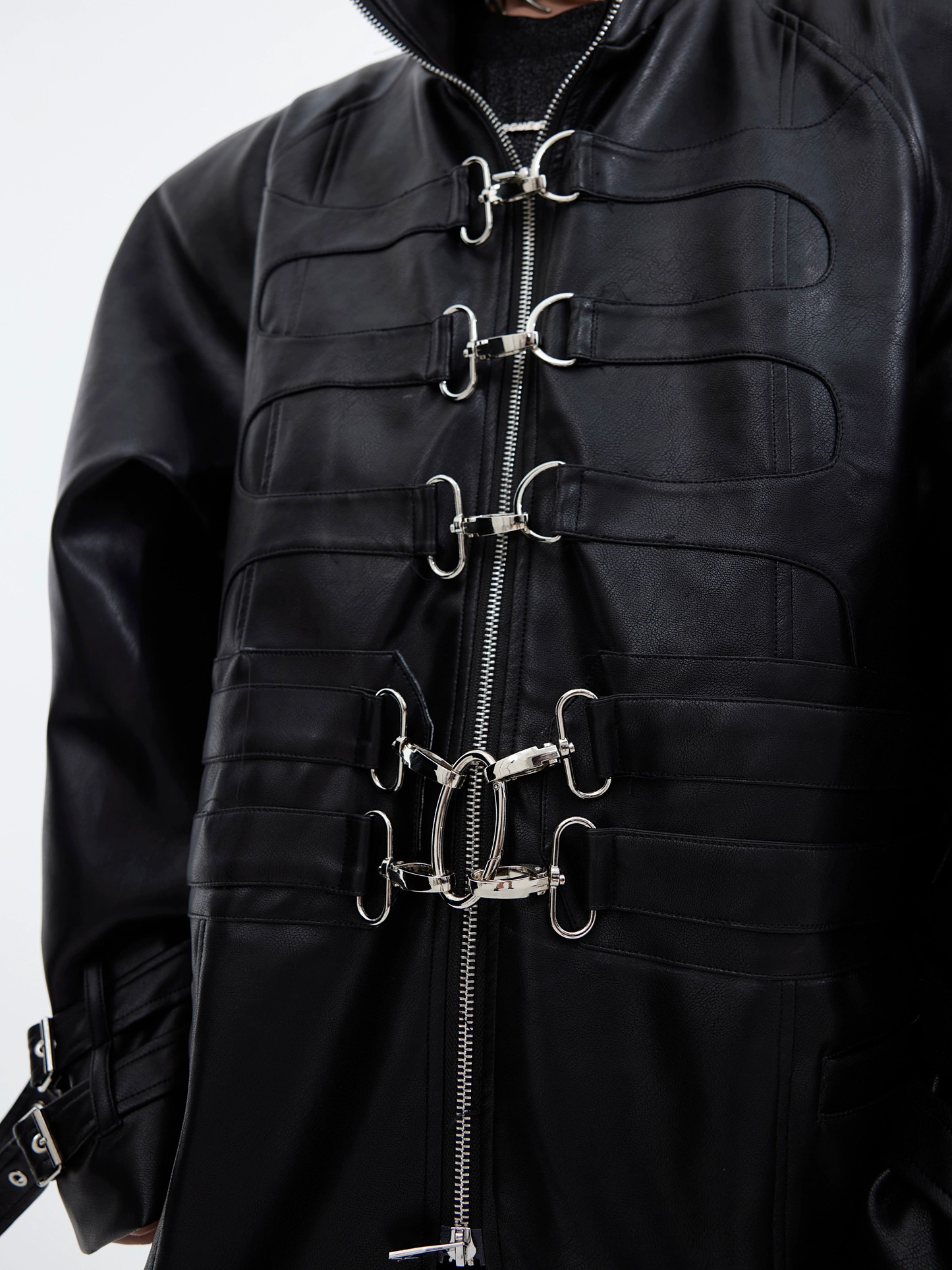 Metal Buckle Design PU Leather Coat WN4036