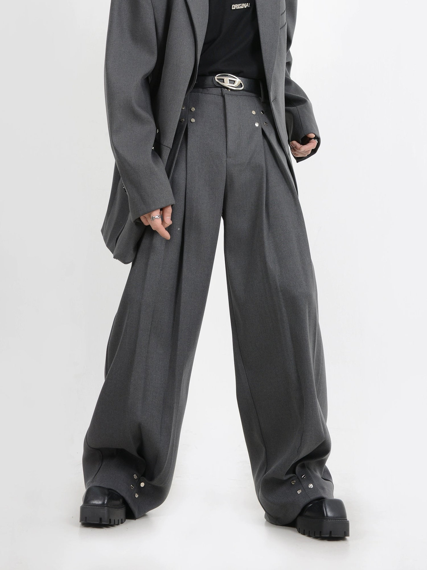 Metal Buckle Design Suit Jacket & Pants Setup WN4410