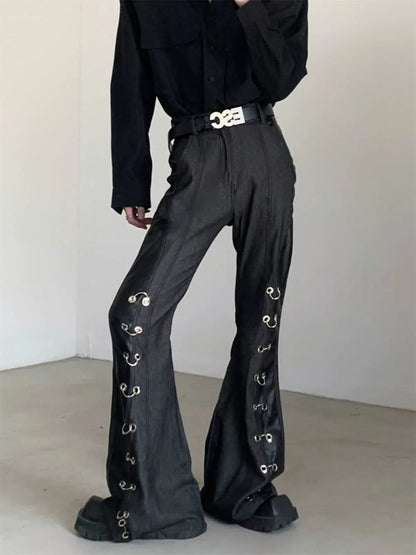 Metal Buckle PU Leather Mix Trousers WN2708