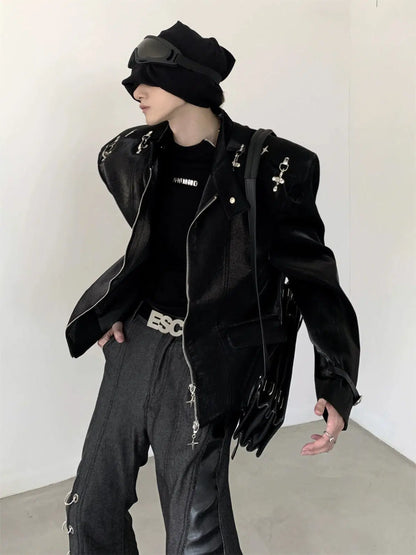 Metal Buckle Standing-collar PU Leather Jacket WN2707