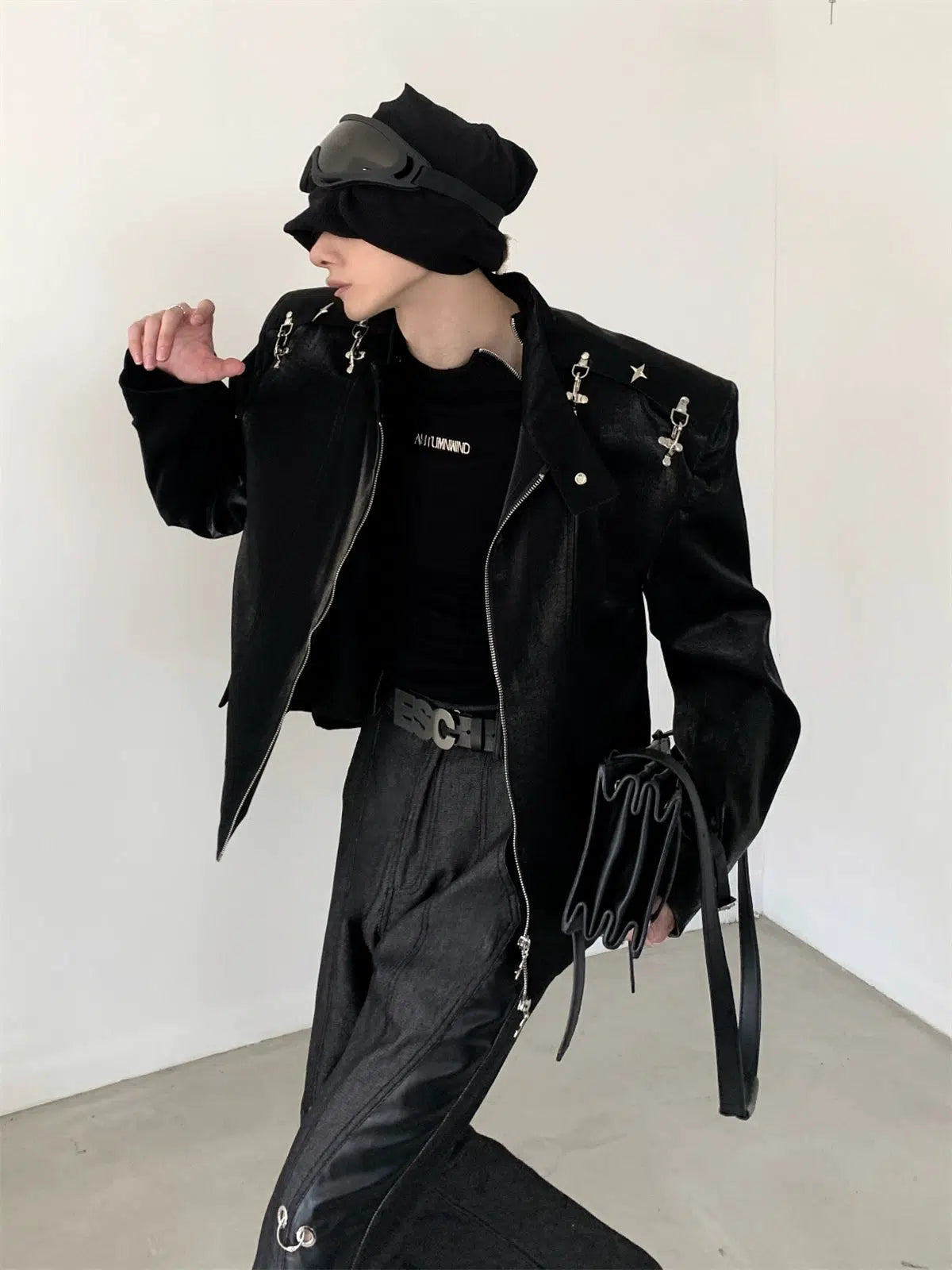 Metal Buckle Standing-collar PU Leather Jacket WN2707