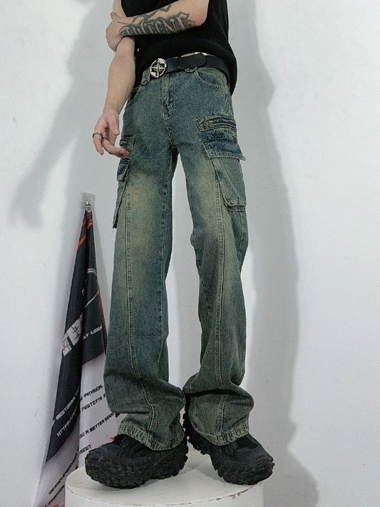 Multi-pocket Flared Denim Jeans WN3220