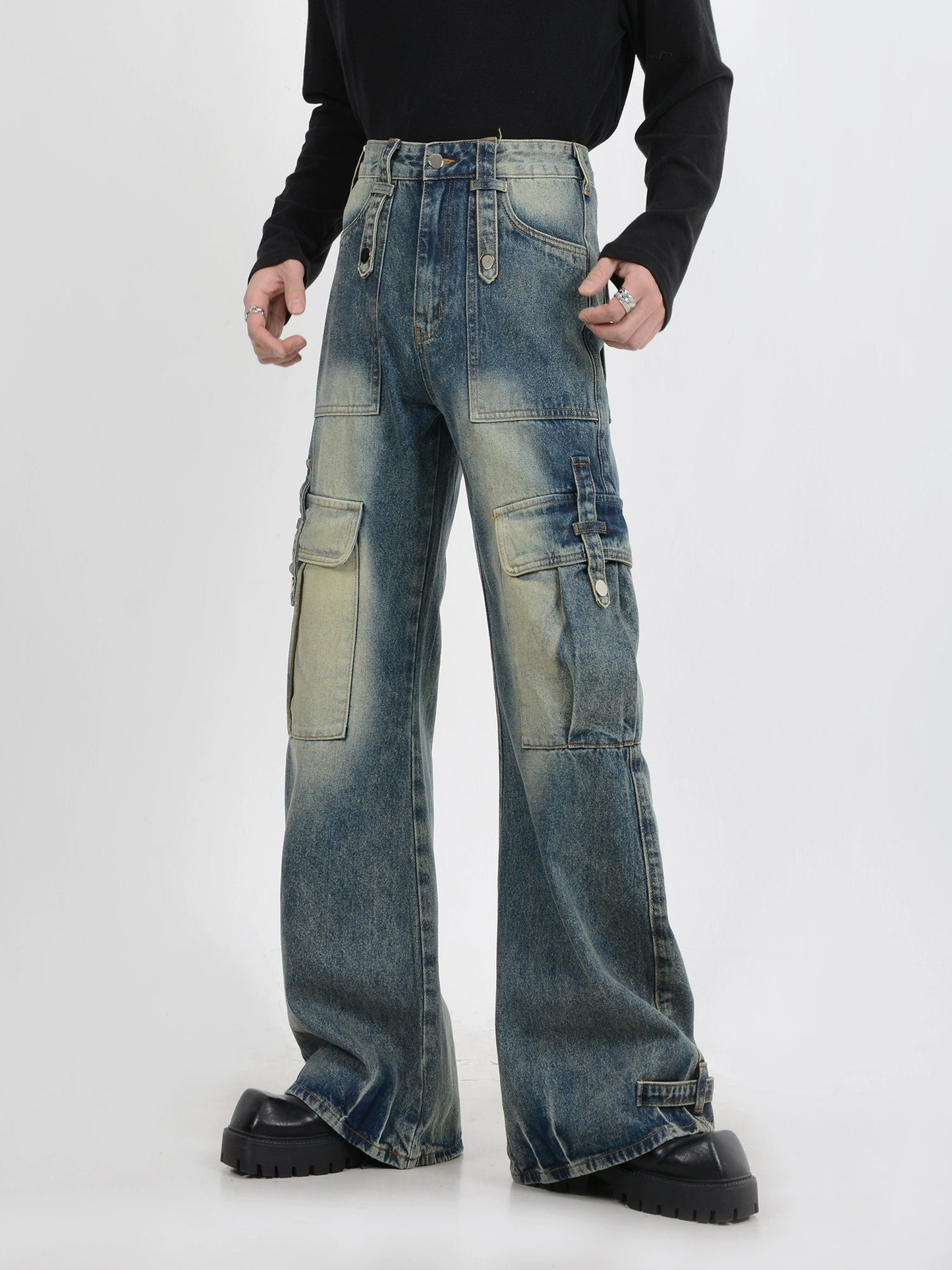 Multiple Pockets Workwear Denim Jeans WN4441