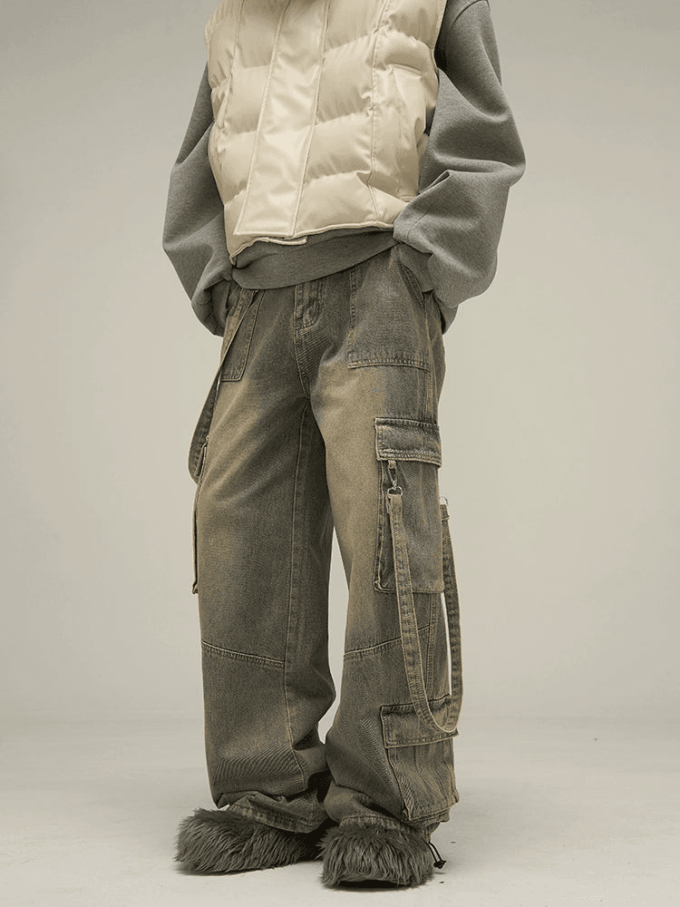 Multiple Pockets Wide-leg Cargo Denim Jeans WN3953
