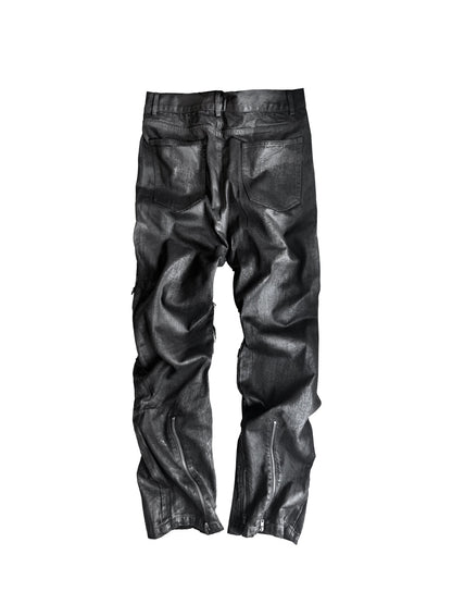 Lace-Up U-Shaped Seam Zipper Fly Straight Denim Jeans WN27070