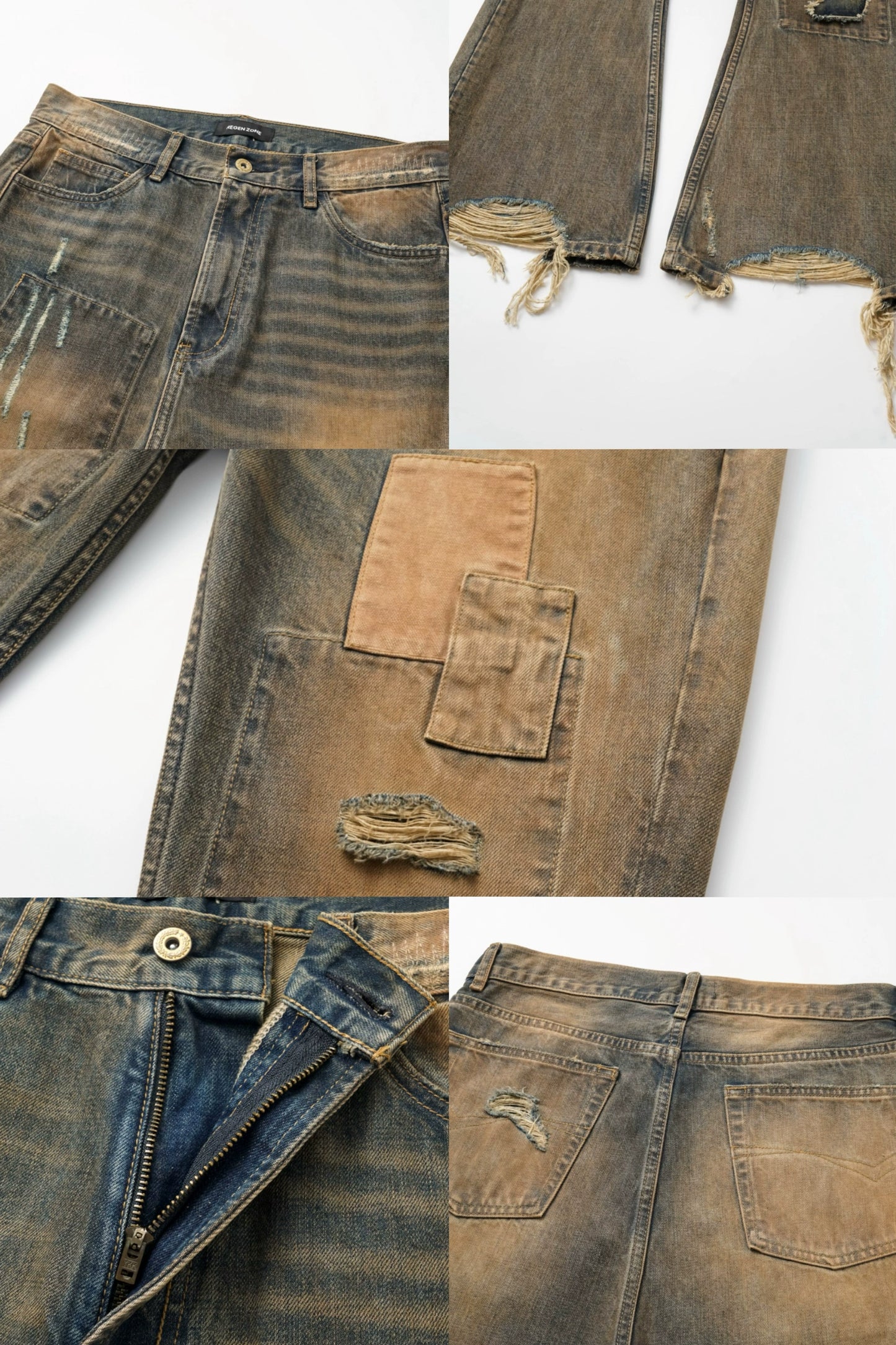 Mix Patchwork Damage Design Straight Denim Jeans WN19688