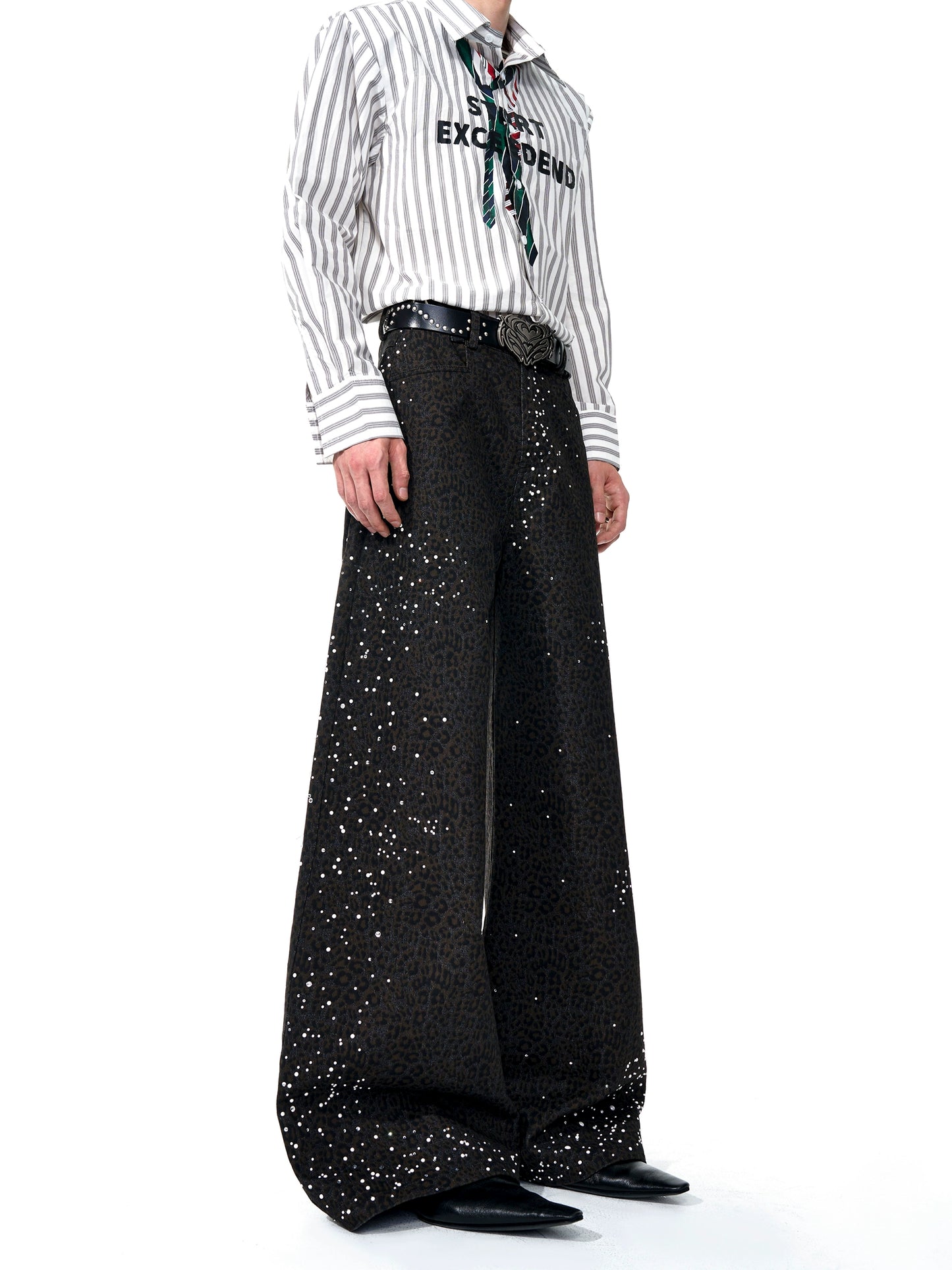 Leopard Pearl Rhinestone Wide Leg Pants WN20948