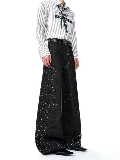 Leopard Pearl Rhinestone Wide Leg Pants WN20948