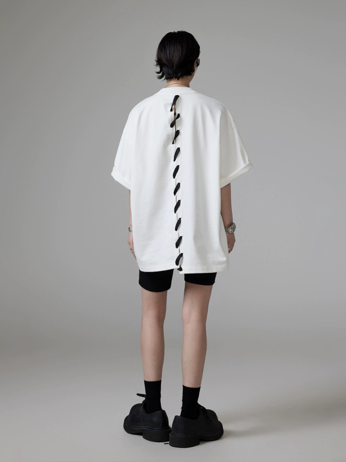 Thick Black And White Spine Pattern Oversize Short Sleeve T-Shirt WN13311