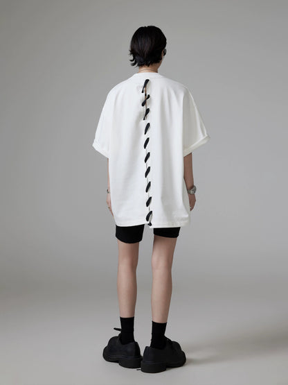 Thick Black And White Spine Pattern Oversize Short Sleeve T-Shirt WN13311
