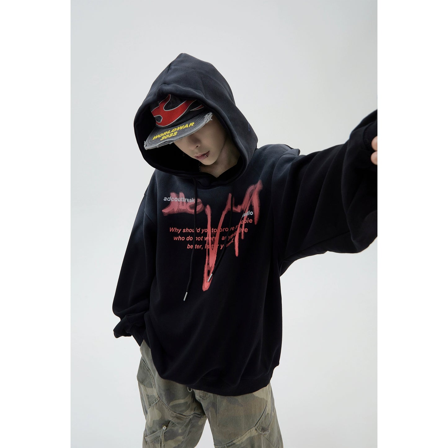 Inkjet Letter Gradient Pullover Hoodie WN8816