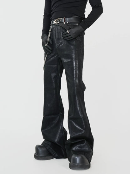 Waxed Coated Stretch Flare Denim Jeans WN17356