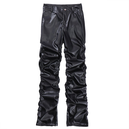 PU Leather Pleats Straight Pants WN25754