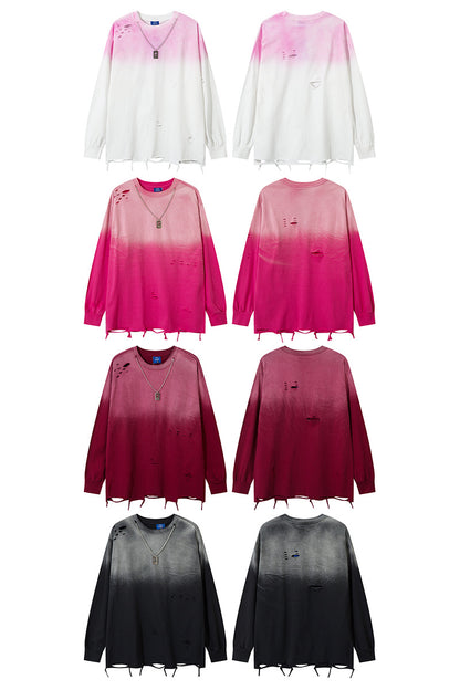 Gradient Damage Design Oversize Long Sleeve T-Shirt WN11129