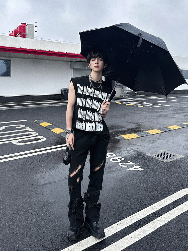 Damage Straight Denim Jeans WN25126
