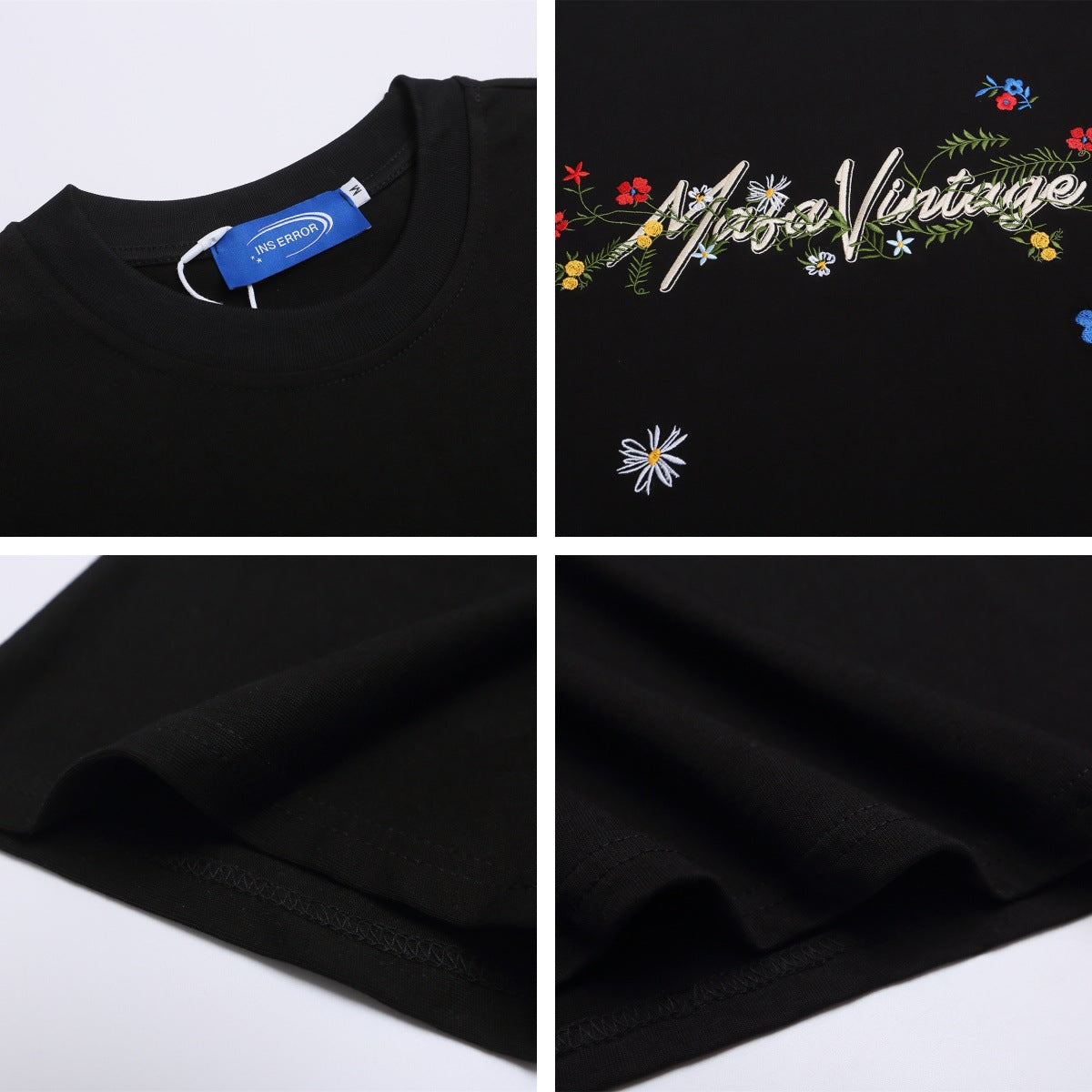 Flower Embroidery Letter Short Sleeve T-Shirt WN26790