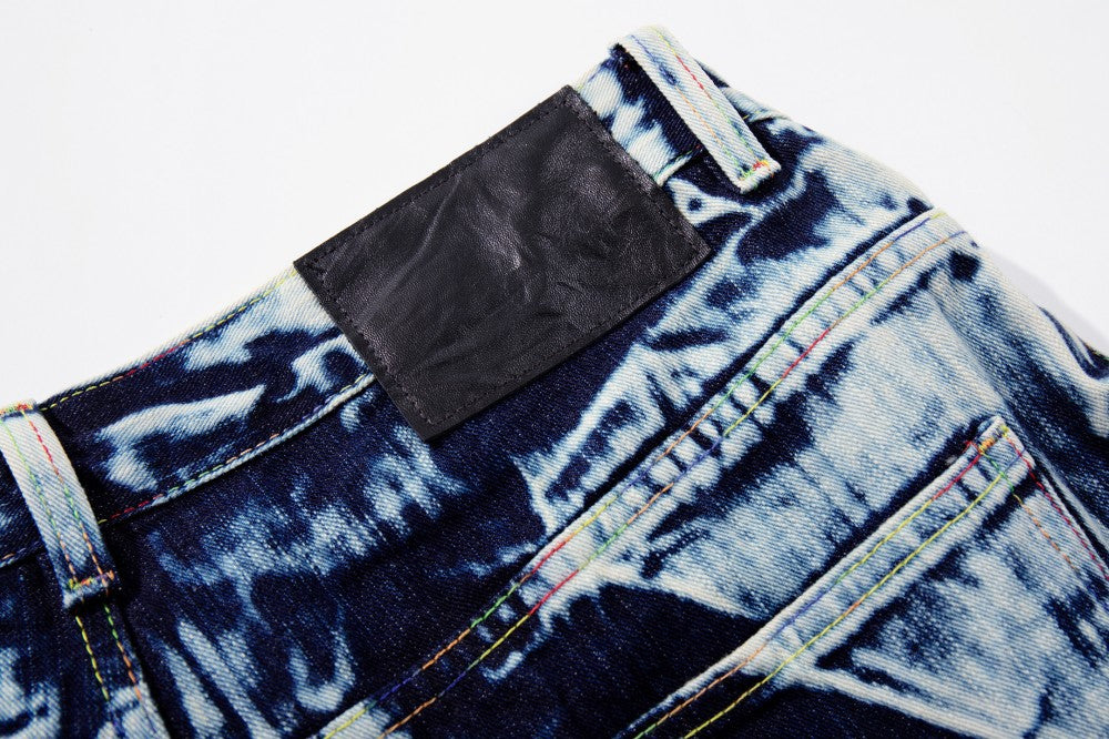 Abstract Print Wide Leg Denim Jeans WN28011