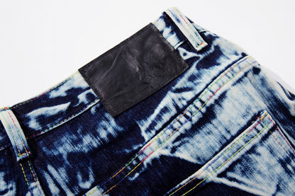 Abstract Print Wide Leg Denim Jeans WN28011