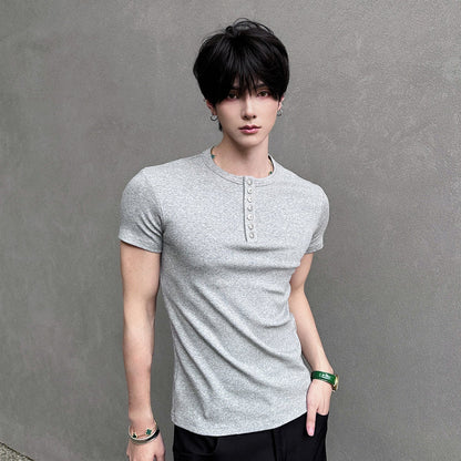Button Rib Short Sleeve T-Shirt WN25041