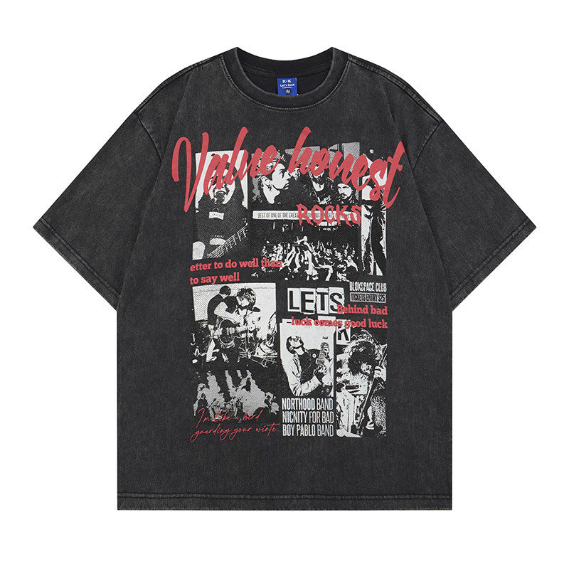 Washed Rock Band Print Short Sleeve T-Shirt WN25485