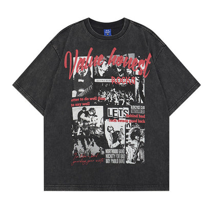 Washed Rock Band Print Short Sleeve T-Shirt WN25485