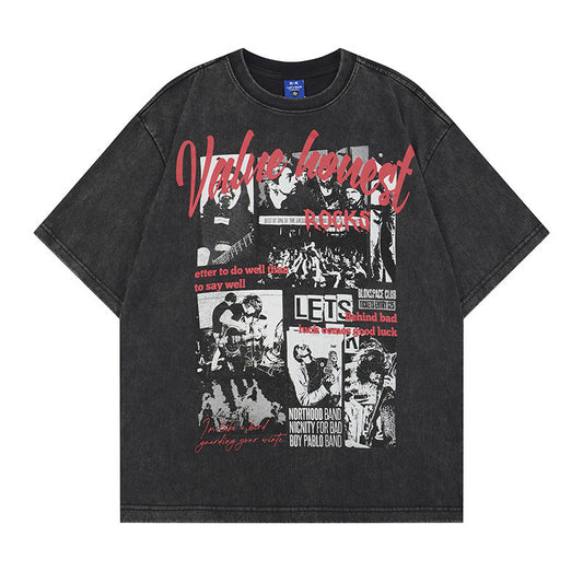 Washed Rock Band Print Short Sleeve T-Shirt WN25485