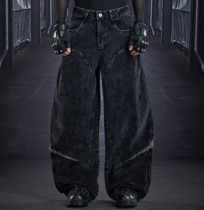 Wash Damage Corduroy Patchwork Cargo Denim Jeans WN22880