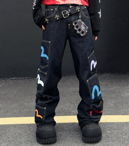 Heavyweight Multi Pocket Wide Leg Denim Jeans WN23025