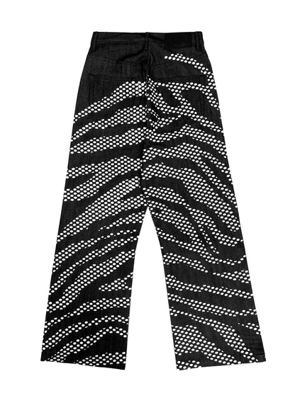 TIGER Dot Print Wide Leg Straight Denim Jeans WN19059