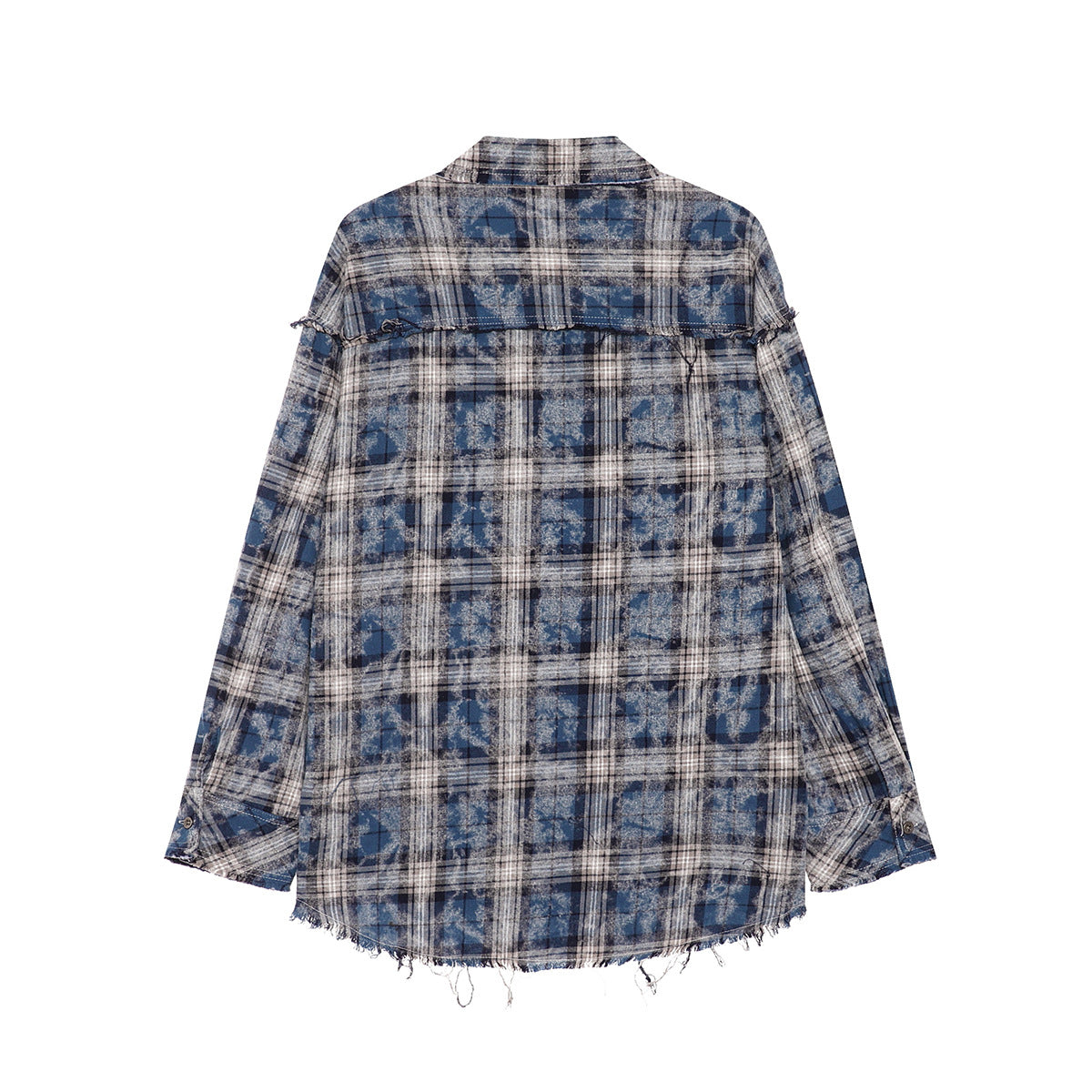 Plaid Washed Fringe Long Sleeve Shirt WN25379
