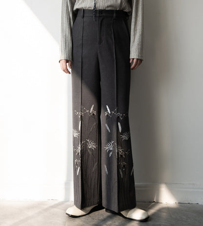 Floral Print Wide-Leg Flare Textured Trousers WN23837