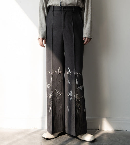 Floral Print Wide-Leg Flare Textured Trousers WN23837