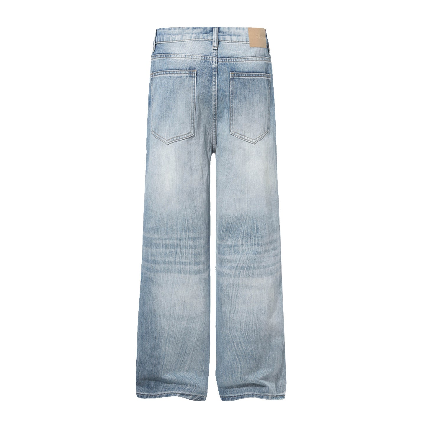Damage Whisker Washed Wide Leg Denim Jeans WN25948