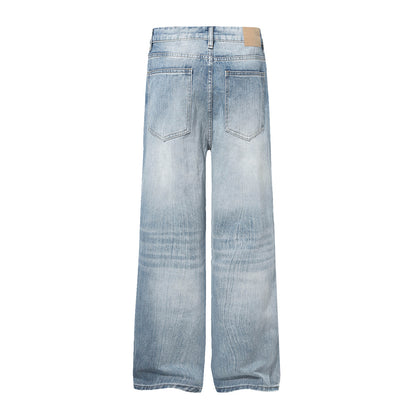 Damage Whisker Washed Wide Leg Denim Jeans WN25948