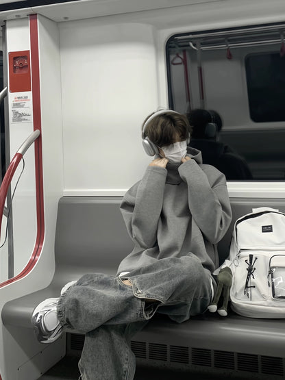 High-Neck Oversize Pullover Hoodie WN19846