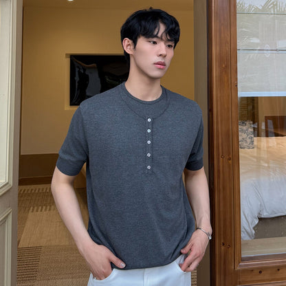 Fake Two Pieces Crew Neck Knit Short Sleeve Shirt WN24956