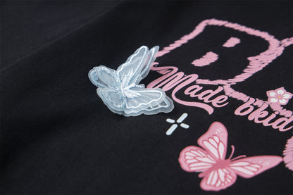 Butterfly Letter Print Oversize Short Sleeve T-Shirt WN26896