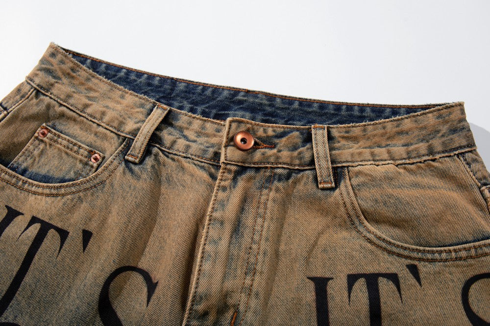 Letter Graphic Wide Leg Denim Jeans WN27800
