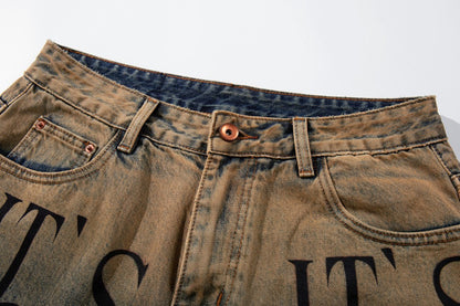 Letter Graphic Wide Leg Denim Jeans WN27800