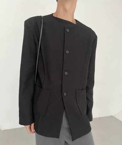 Pleats Collarless Tailored Jacket WN21590