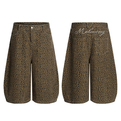 Leopard Print Curved Cargo Half Pants WN26145