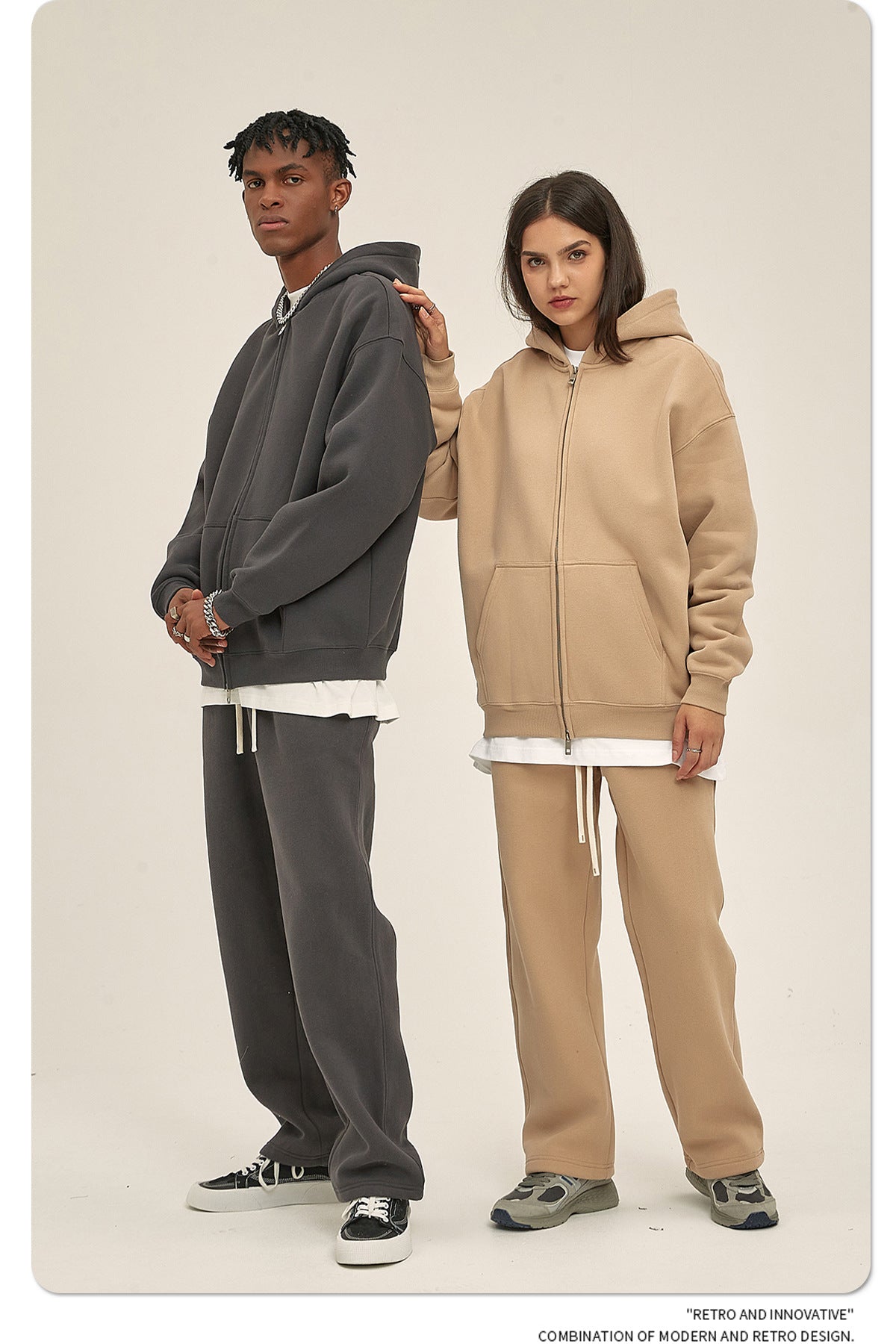 Oversize Heavyweight Zipper Hoodie & Heavyweight Sweatpants Setup WN6640-K