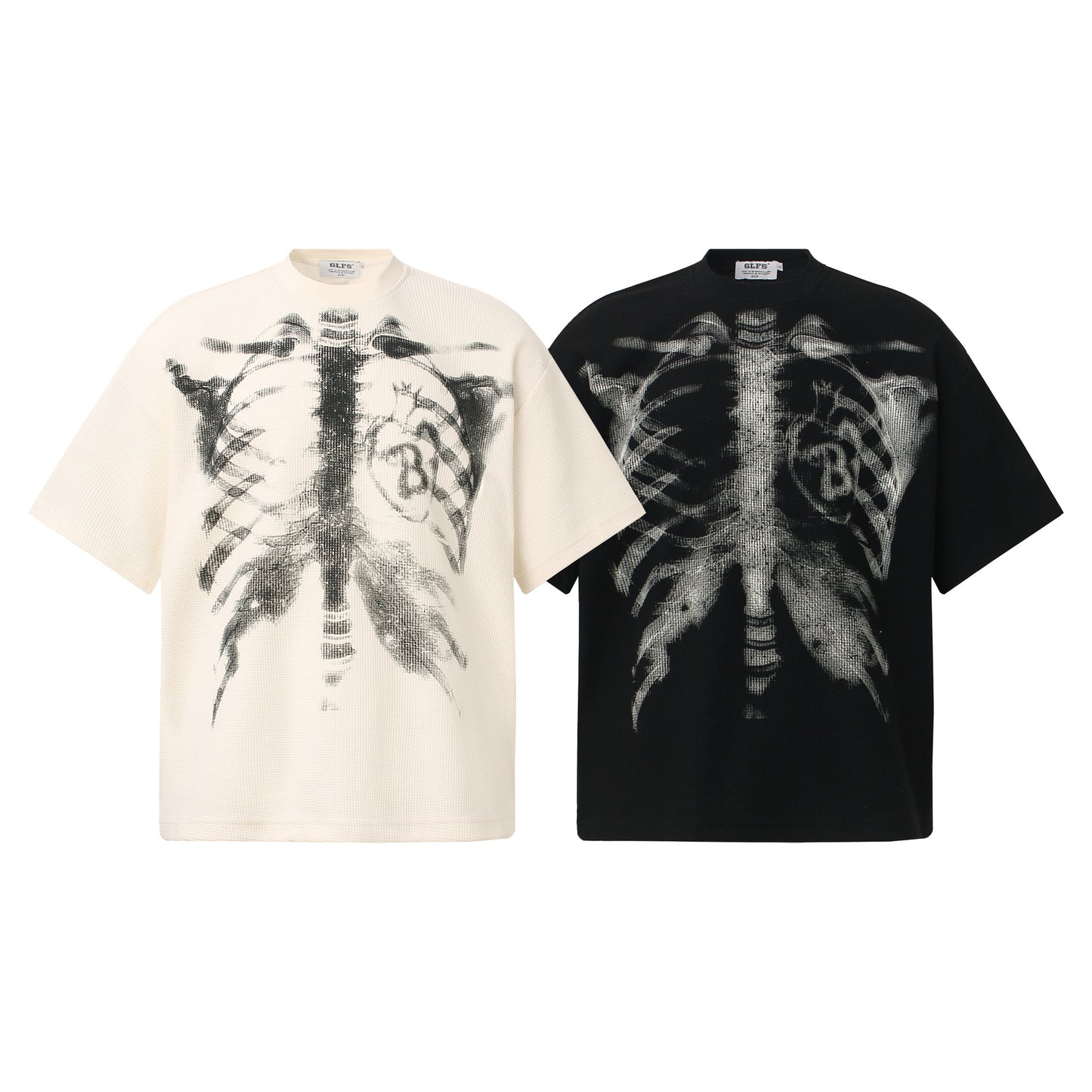 Skeleton Print Waffle Short Sleeve T-Shirt WN25913