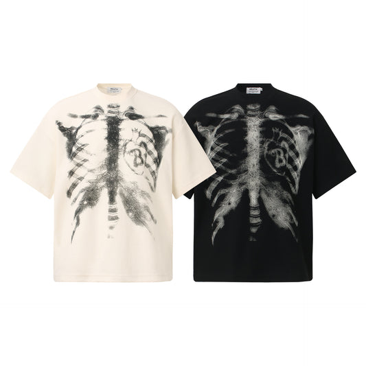 Skeleton Print Waffle Short Sleeve T-Shirt WN25913