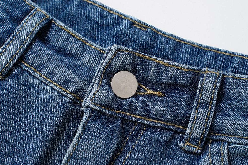 Damage Washed Wide Leg Denim Jeans WN27962